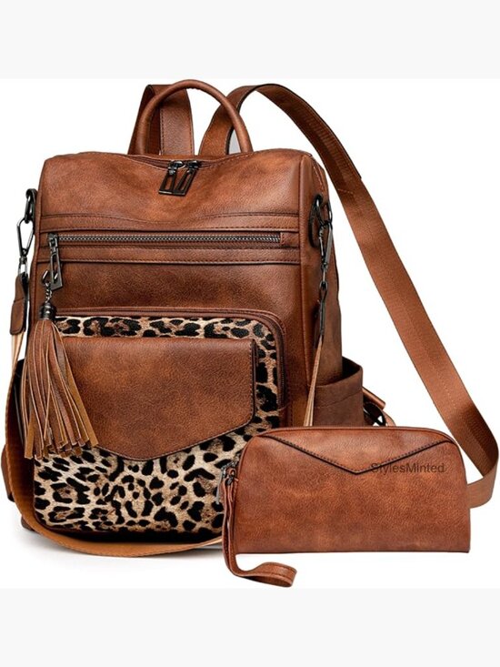 Women\'s Vegan Leather Fashion Backpack Purse with Wallet Set Medium Size Travel main image 4